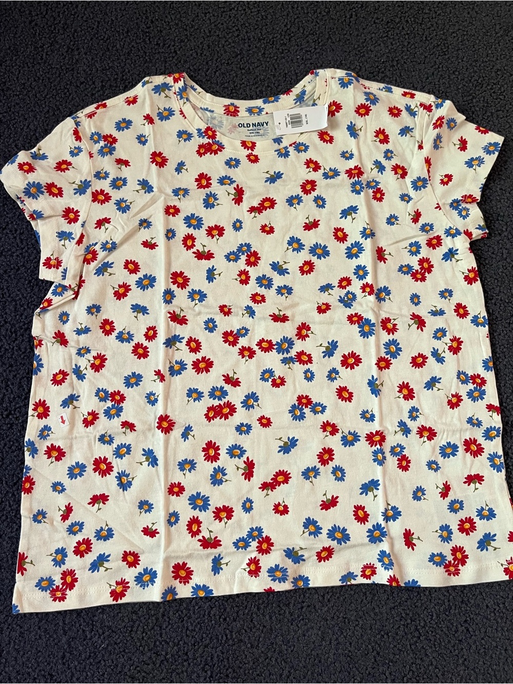 Old Navy Cream Short Sleeve Tee with Red & Blue Floral Print